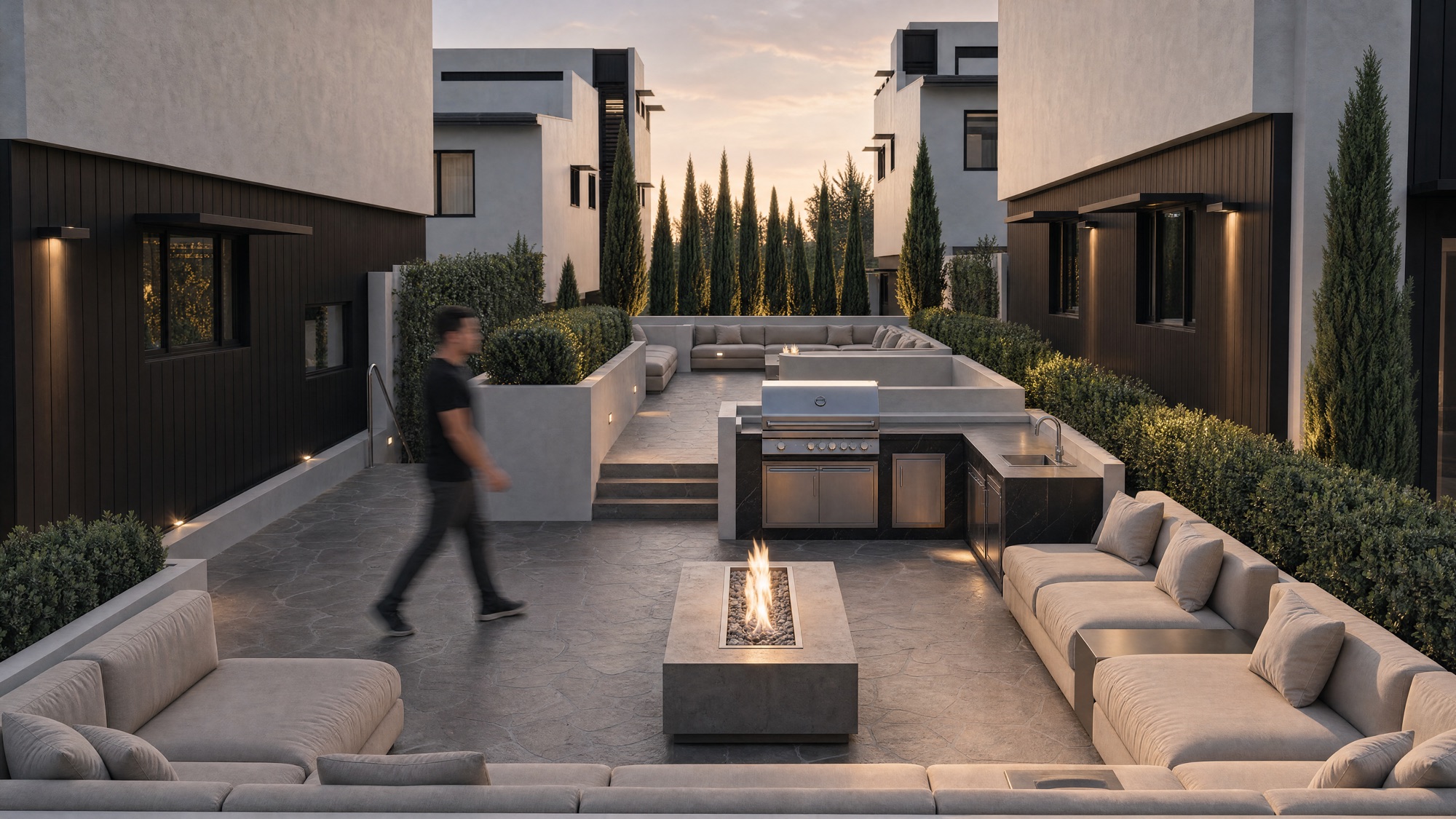 Soma courtyard, gardens and resident lounge at UNE Residences.